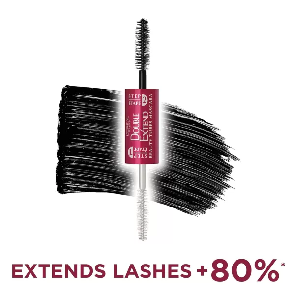 L'Oreal Paris Makeup Double Extend Beauty Tubes Lengthening 2 Step Mascara, Black, 1 Tube