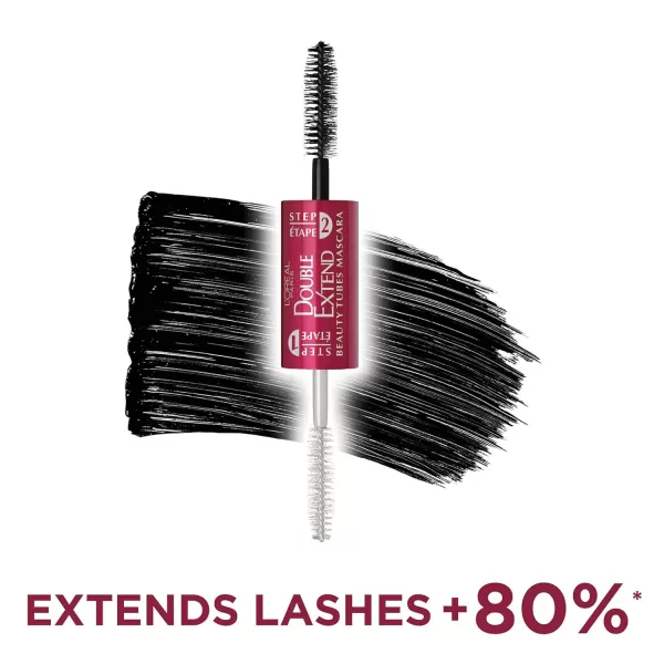 L'Oreal Paris Makeup Double Extend Beauty Tubes Lengthening 2 Step Mascara, Black, 1 Tube