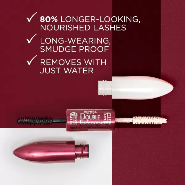 L'Oreal Paris Makeup Double Extend Beauty Tubes Lengthening 2 Step Mascara, Black, 1 Tube