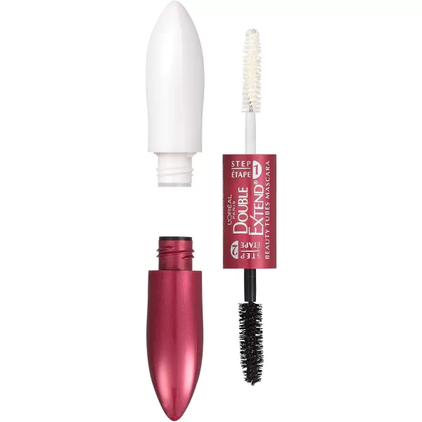 L'Oreal Paris Makeup Double Extend Beauty Tubes Lengthening 2 Step Mascara, Black, 1 Tube