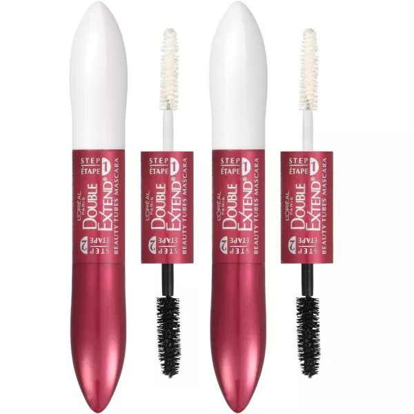 L'Oreal Paris Makeup Double Extend Beauty Tubes Lengthening 2 Step Mascara, Black, 1 Tube