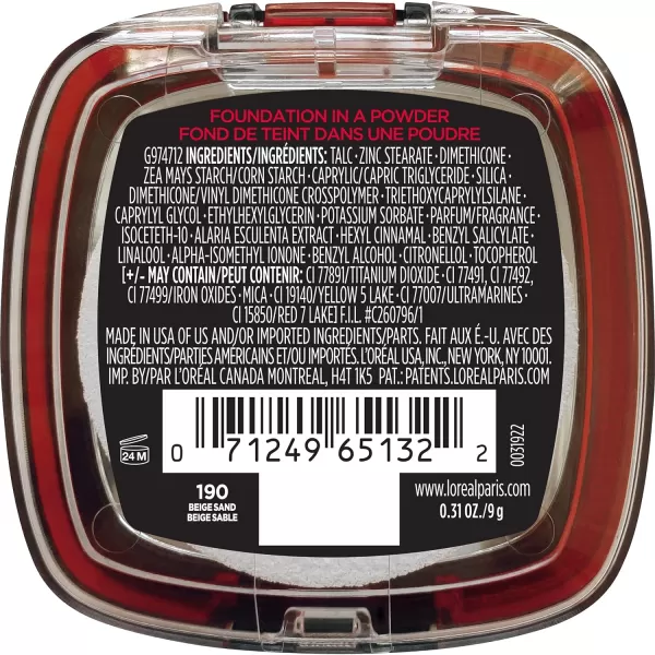 L'Oreal Paris Makeup Infallible Fresh Wear Foundation in a Powder, Up to 24H Wear, Waterproof, True Beige, 0.31 oz.