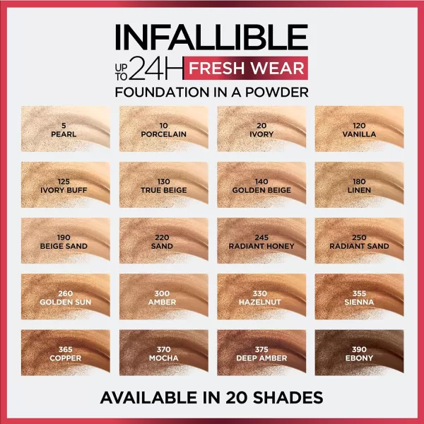 L'Oreal Paris Makeup Infallible Fresh Wear Foundation in a Powder, Up to 24H Wear, Waterproof, True Beige, 0.31 oz.