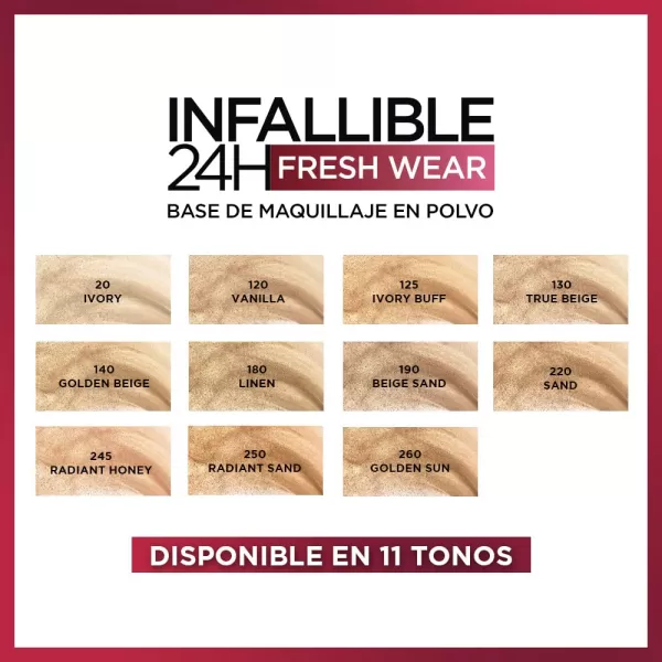 L'Oreal Paris Makeup Infallible Fresh Wear Foundation in a Powder, Up to 24H Wear, Waterproof, Vanilla, 0.31 oz.
