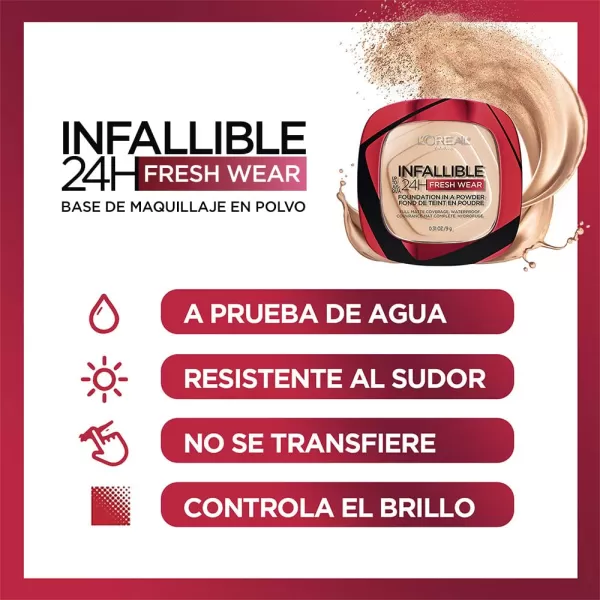 L'Oreal Paris Makeup Infallible Fresh Wear Foundation in a Powder, Up to 24H Wear, Waterproof, Vanilla, 0.31 oz.