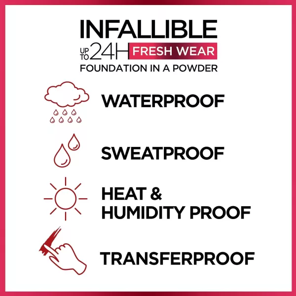 L'Oreal Paris Makeup Infallible Fresh Wear Foundation in a Powder, Up to 24H Wear, Waterproof, Vanilla, 0.31 oz.