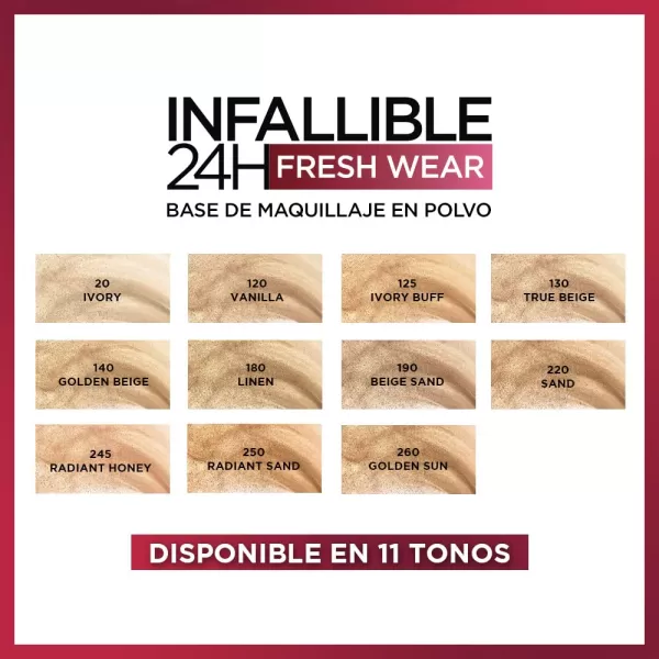 L'Oreal Paris Makeup Infallible Fresh Wear Foundation in a Powder, Up to 24H Wear, Waterproof, Vanilla, 0.31 oz.