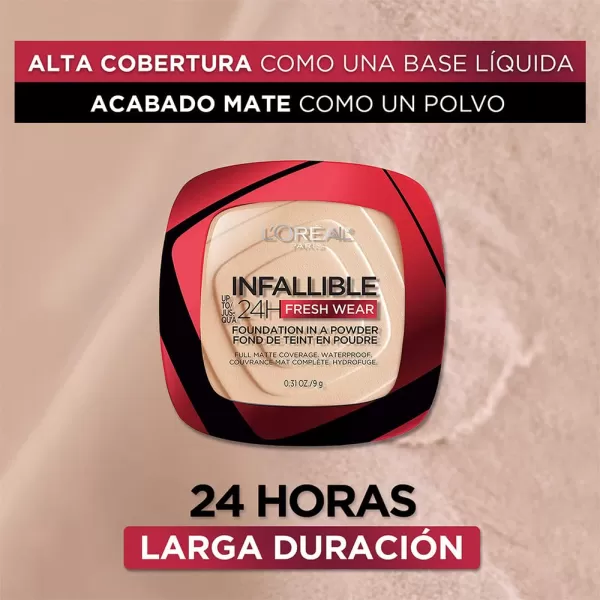 L'Oreal Paris Makeup Infallible Fresh Wear Foundation in a Powder, Up to 24H Wear, Waterproof, Vanilla, 0.31 oz.