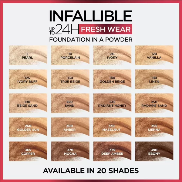 L'Oreal Paris Makeup Infallible Fresh Wear Foundation in a Powder, Up to 24H Wear, Waterproof, Vanilla, 0.31 oz.