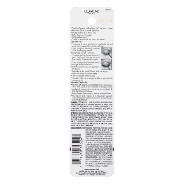 L'Oreal Paris Makeup Infallible Never Fail Original Mechanical Pencil Eyeliner with Built in Sharpener, Slate, 0.008 oz.