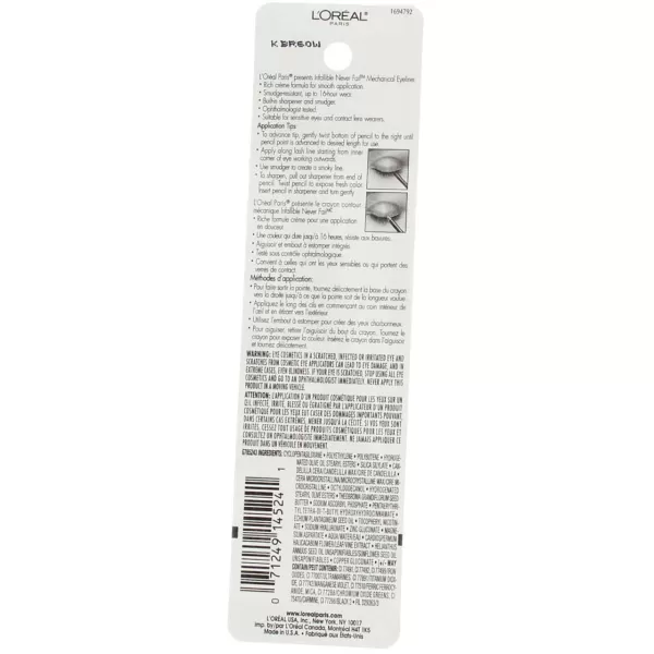 L'Oreal Paris Makeup Infallible Never Fail Original Mechanical Pencil Eyeliner with Built in Sharpener, Slate, 0.008 oz.