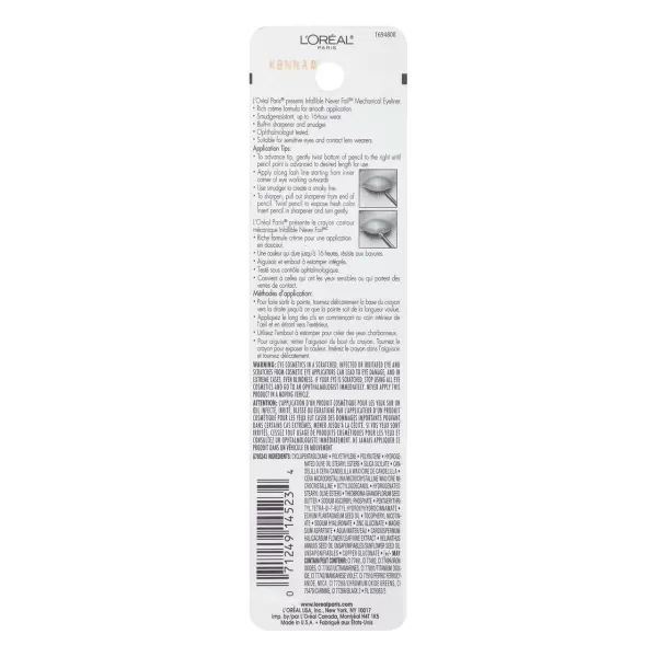 L'Oreal Paris Makeup Infallible Never Fail Original Mechanical Pencil Eyeliner with Built in Sharpener, Slate, 0.008 oz.