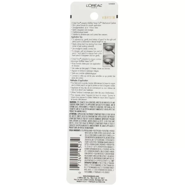 L'Oreal Paris Makeup Infallible Never Fail Original Mechanical Pencil Eyeliner with Built in Sharpener, Slate, 0.008 oz.