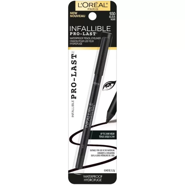 L'Oreal Paris Makeup Infallible Pro-Last Pencil Eyeliner, Waterproof and Smudge-Resistant, Glides on Easily to Create any Look, Black, 0.042 oz., 2 Count