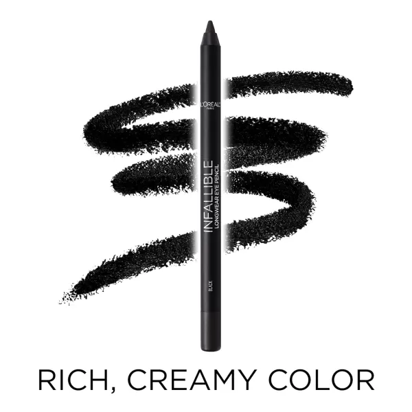 L'Oreal Paris Makeup Infallible Pro-Last Pencil Eyeliner, Waterproof and Smudge-Resistant, Glides on Easily to Create any Look, Black, 0.042 oz., 2 Count