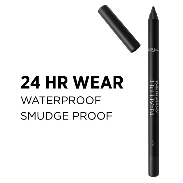 L'Oreal Paris Makeup Infallible Pro-Last Pencil Eyeliner, Waterproof and Smudge-Resistant, Glides on Easily to Create any Look, Black, 0.042 oz., 2 Count