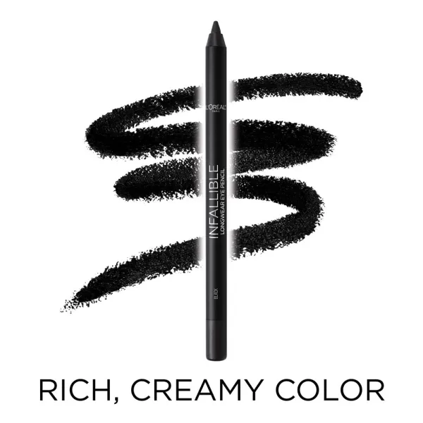 L'Oreal Paris Makeup Infallible Pro-Last Pencil Eyeliner, Waterproof and Smudge-Resistant, Glides on Easily to Create any Look, Black, 0.042 oz., 2 Count