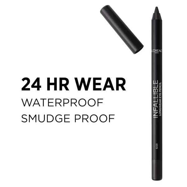 L'Oreal Paris Makeup Infallible Pro-Last Pencil Eyeliner, Waterproof and Smudge-Resistant, Glides on Easily to Create any Look, Black, 0.042 oz., 2 Count