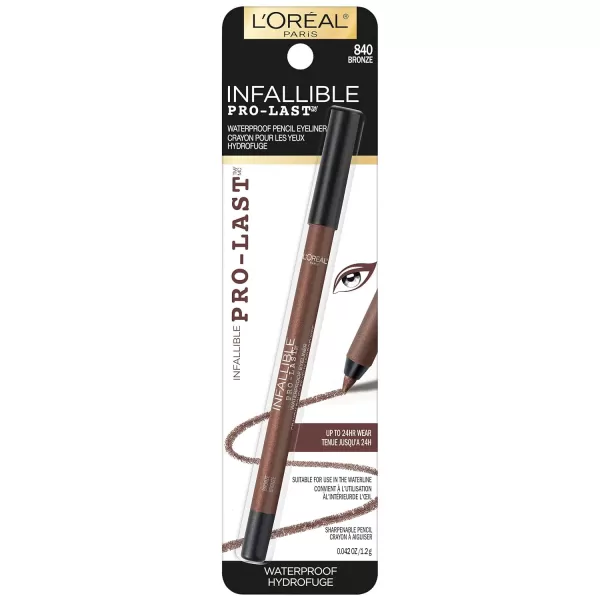 L'Oreal Paris Makeup Infallible Pro-Last Pencil Eyeliner, Waterproof and Smudge-Resistant, Glides on Easily to Create any Look, Brown, 0.042 oz.