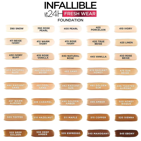 L'Oreal Paris Makeup Infallible Up to 24 Hour Fresh Wear Lightweight Foundation, Hazelnut, 1 Fl Oz.