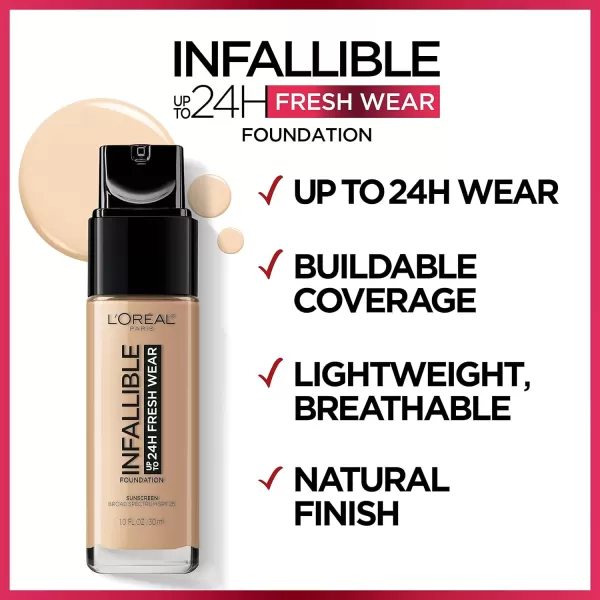 L'Oreal Paris Makeup Infallible Up to 24 Hour Fresh Wear Lightweight Foundation, Hazelnut, 1 Fl Oz.