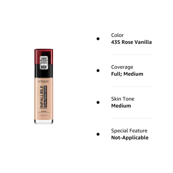 L'Oreal Paris Makeup Infallible Up to 24 Hour Fresh Wear Lightweight Foundation, Hazelnut, 1 Fl Oz.