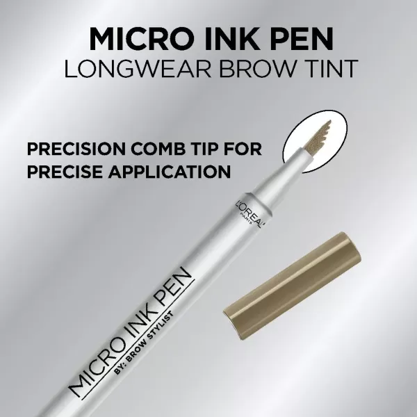 L'Oreal Paris Micro Ink Pen by Brow Stylist, Longwear Brow Tint, Hair-Like Effect, Up to 48HR Wear, Precision Comb Tip, Brunette, 0.033 fl; oz.