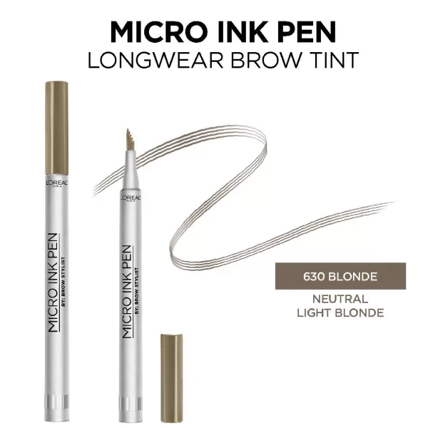 L'Oreal Paris Micro Ink Pen by Brow Stylist, Longwear Brow Tint, Hair-Like Effect, Up to 48HR Wear, Precision Comb Tip, Brunette, 0.033 fl; oz.