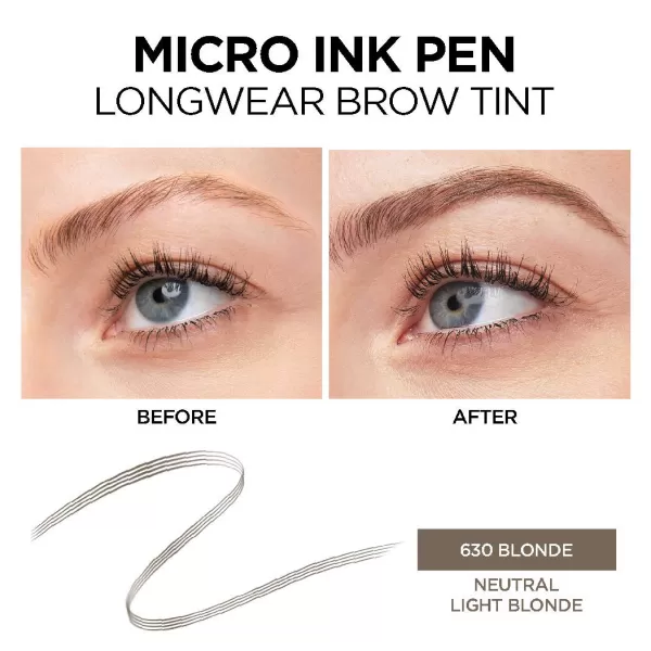 L'Oreal Paris Micro Ink Pen by Brow Stylist, Longwear Brow Tint, Hair-Like Effect, Up to 48HR Wear, Precision Comb Tip, Brunette, 0.033 fl; oz.