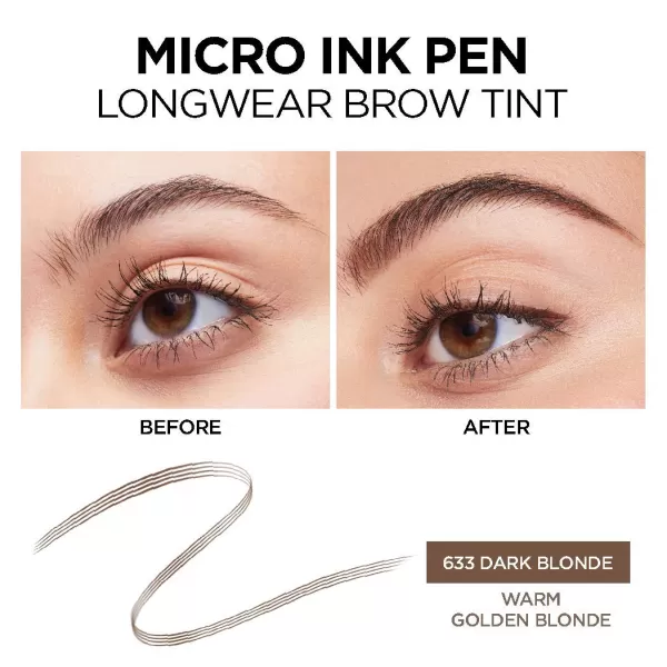 L'Oreal Paris Micro Ink Pen by Brow Stylist, Longwear Brow Tint, Hair-Like Effect, Up to 48HR Wear, Precision Comb Tip, Brunette, 0.033 fl; oz.