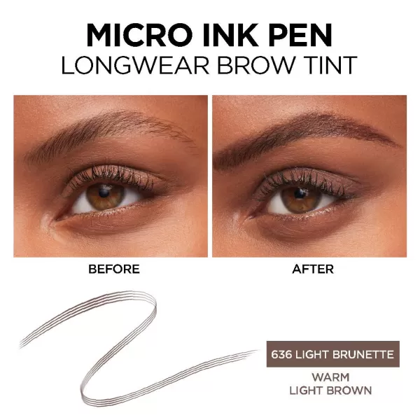 L'Oreal Paris Micro Ink Pen by Brow Stylist, Longwear Brow Tint, Hair-Like Effect, Up to 48HR Wear, Precision Comb Tip, Brunette, 0.033 fl; oz.