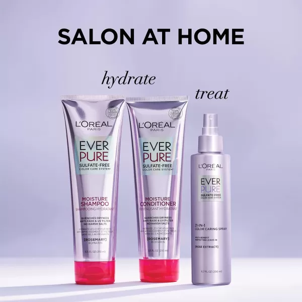L'Oreal Paris Moisture Sulfate Free Shampoo and Conditioner Set, Hair Care for Color-Treated Hair with Rosemary Botanicals, EverPure, 1 Kit