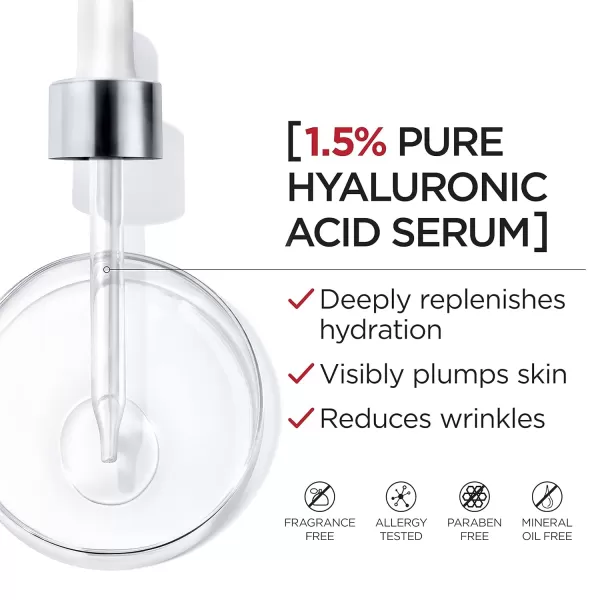 L'Oreal Paris Revitalift 1.5% Pure Hyaluronic Acid Face Serum, Hydrate &amp; Reduce Wrinkles, Fragrance Free 1.7 oz