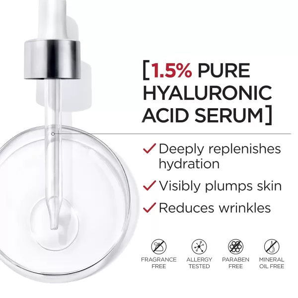 L'Oreal Paris Revitalift 1.5% Pure Hyaluronic Acid Face Serum, Hydrate &amp; Reduce Wrinkles, Fragrance Free 1.7 oz