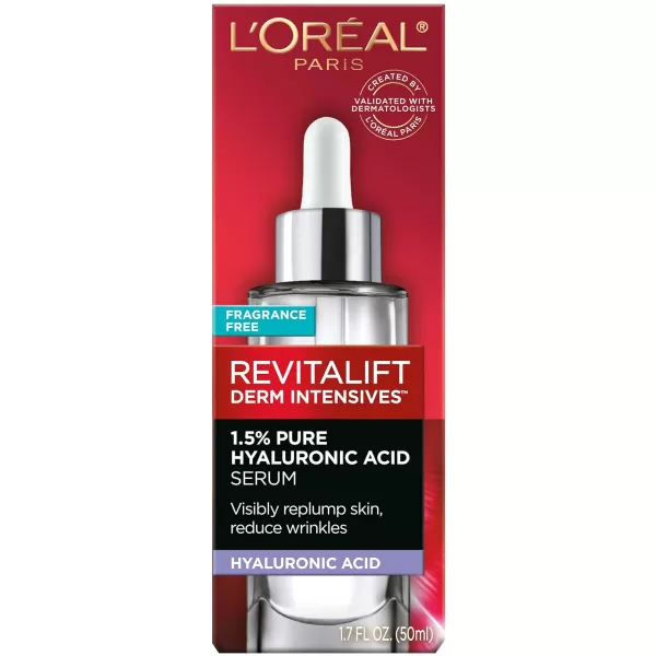 L'Oreal Paris Revitalift 1.5% Pure Hyaluronic Acid Face Serum, Hydrate &amp; Reduce Wrinkles, Fragrance Free 1.7 oz