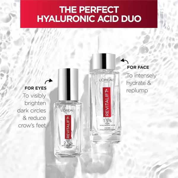 L'Oreal Paris Revitalift 1.5% Pure Hyaluronic Acid Face Serum, Hydrate &amp; Reduce Wrinkles, Fragrance Free 1.7 oz