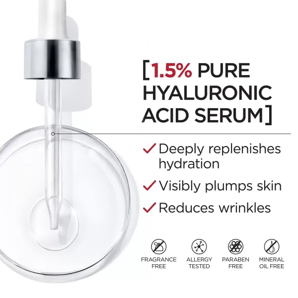 L'Oreal Paris Revitalift 1.5% Pure Hyaluronic Acid Face Serum, Hydrate &amp; Reduce Wrinkles, Fragrance Free 1.7 oz