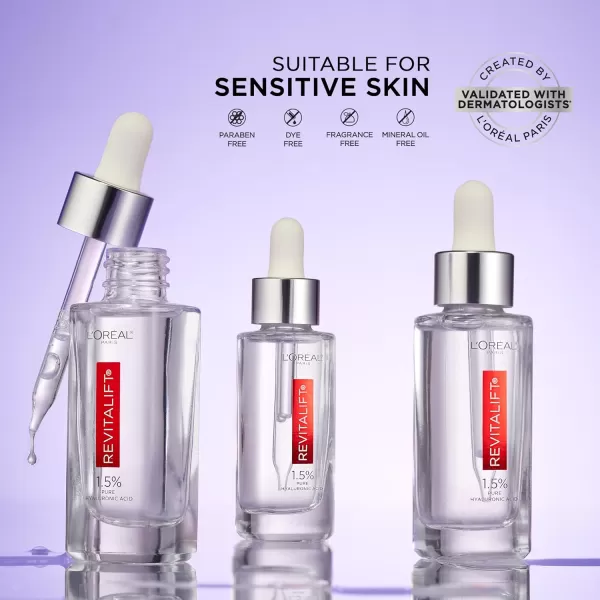 L'Oreal Paris Revitalift 1.5% Pure Hyaluronic Acid Face Serum, Hydrate &amp; Reduce Wrinkles, Fragrance Free 1.7 oz