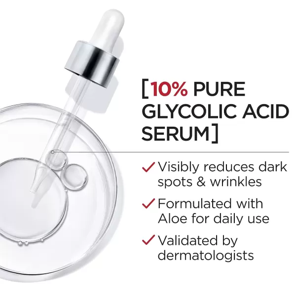 L'Oreal Paris Revitalift 10% Pure Glycolic Acid Face Serum, Visibly Evens Tone &amp; Reduce Wrinkles, Fragrance Free 1.0 fl oz 