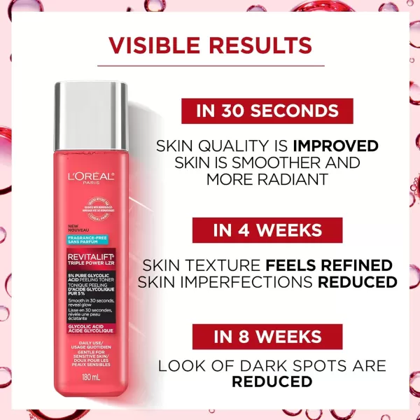 L'Oreal Paris Revitalift 5% Pure Glycolic Acid Peeling Toner with Aloe Vera, Alcohol Free, Fragrance Free 6 fl oz)