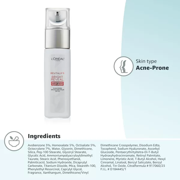 L'Oréal Paris Revitalift Bright Reveal Anti-Aging Day Cream with SPF 30 with Glycolic Acid, Vitamin C &amp; Pro-Retinol, Reduce Wrinkles 1 fl. oz.
