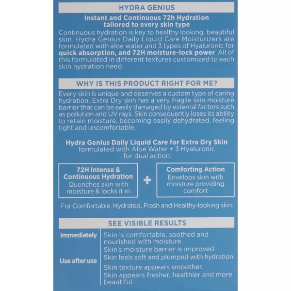 L'Oreal Paris Skincare Hydra Genius Daily Liquid Care Oil-Free Face Moisturizer for Normal to Dry Skin, Hyaluronic Acid Moisturizer for Face with Aloe Water and Hyaluronic Acid, 3.04 fl. oz.)