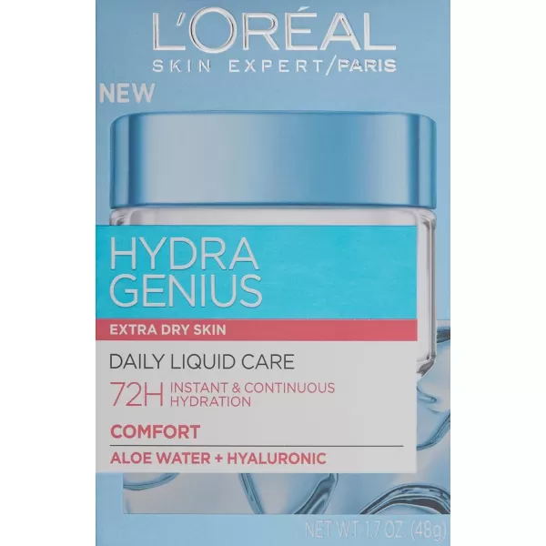 L'Oreal Paris Skincare Hydra Genius Daily Liquid Care Oil-Free Face Moisturizer for Normal to Dry Skin, Hyaluronic Acid Moisturizer for Face with Aloe Water and Hyaluronic Acid, 3.04 fl. oz.)
