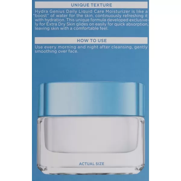 L'Oreal Paris Skincare Hydra Genius Daily Liquid Care Oil-Free Face Moisturizer for Normal to Dry Skin, Hyaluronic Acid Moisturizer for Face with Aloe Water and Hyaluronic Acid, 3.04 fl. oz.)