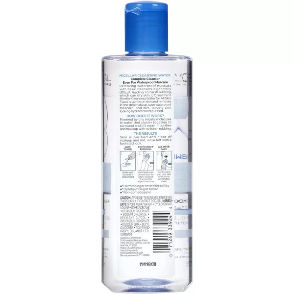 L'Oreal Paris Skincare Micellar Cleansing Water Complete Cleanser to Remove Makeup, Gentle Cleanser, Makeup Remover, 13.5 Fl Oz