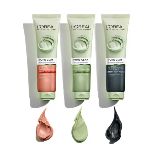 L'Oreal Paris Skincare Pure-Clay Facial Cleanser with Charcoal for Dull and Tired Skin to Detox and Brighten, Face Wash for All Skin Types, 4.4 fl; oz.)