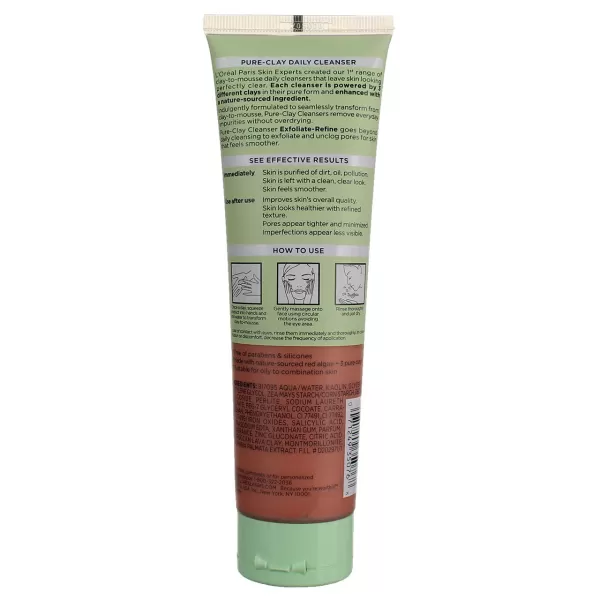 L'Oreal Paris Skincare Pure-Clay Facial Cleanser with Charcoal for Dull and Tired Skin to Detox and Brighten, Face Wash for All Skin Types, 4.4 fl; oz.)
