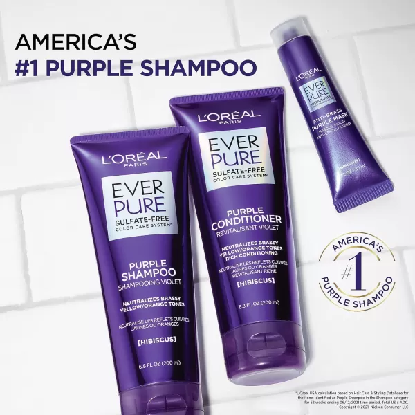 L’Oreal Paris Sulfate Free Brass Toning Purple Conditioner for Blonde, Bleached, Silver, or Brown Highlighted Hair, EverPure, 23 Fl Oz 