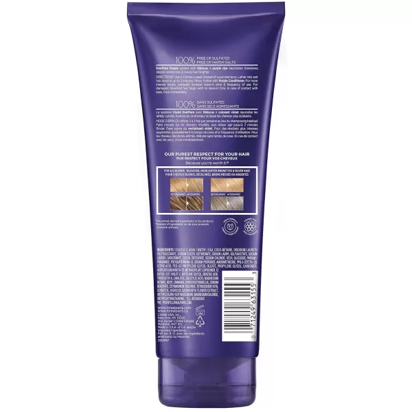 L’Oreal Paris Sulfate Free Brass Toning Purple Shampoo for Blonde, Bleached, Silver, or Brown Highlighted Hair, EverPure, 23 Fl Oz 