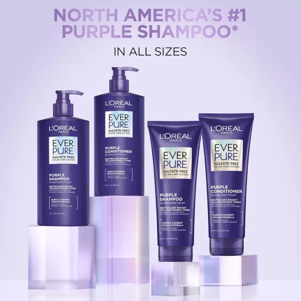 L’Oreal Paris Sulfate Free Brass Toning Purple Shampoo for Blonde, Bleached, Silver, or Brown Highlighted Hair, EverPure, 6.8 Fl Oz 